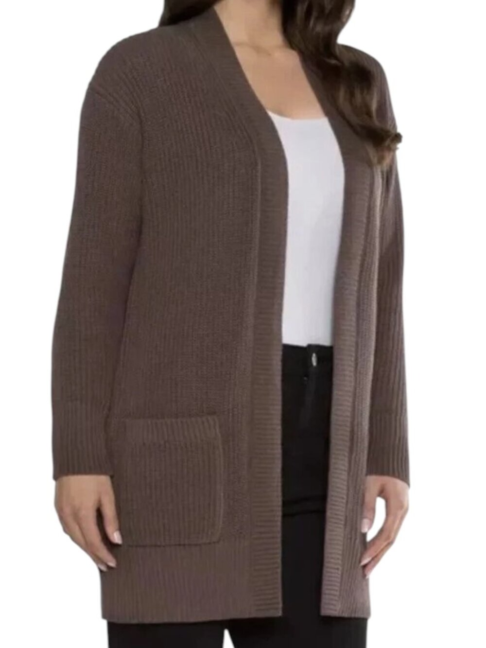 Max & Mia Cardigan Sweater Open Front Rib Knit Top Brown M